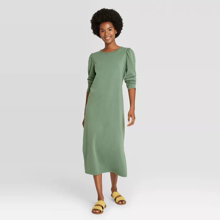 Women's Puff Long Sleeve T-Shirt Dress - Universal Thread™ Olive Green S | Target