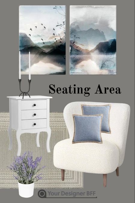 Accent Chair, Area Rug, Candle Holder, Candle, Artificial Flowers, Wall Art, Pillow Covers, Nightstand 

#LTKhome