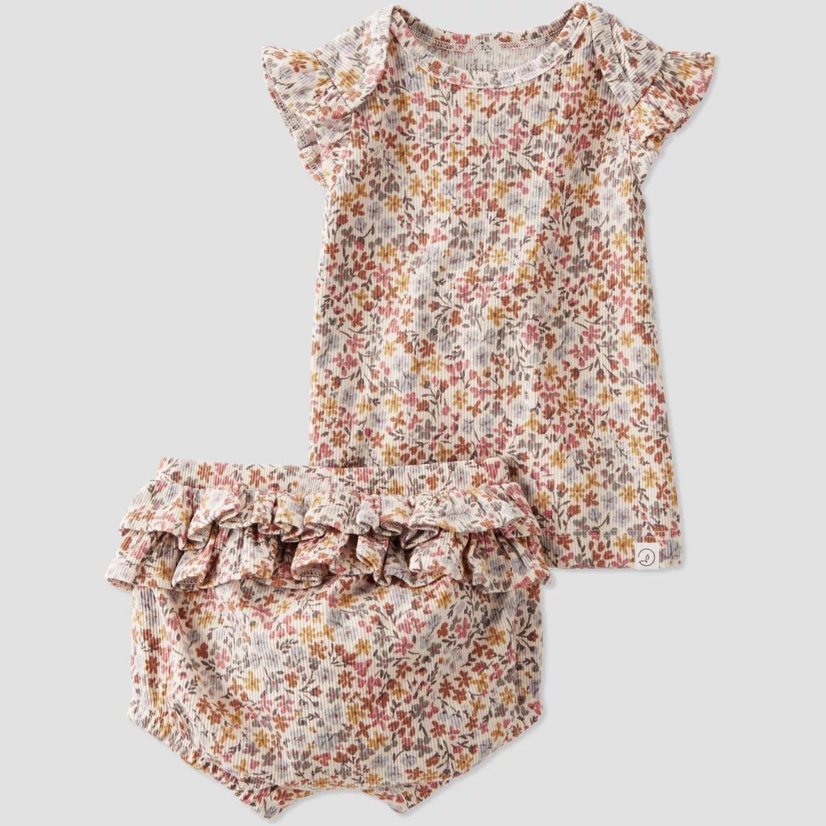 Little Planet by Carter’s Organic Baby Girls' 2pc Ribbed Floral Coordinate Set - Cream/Pink | Target