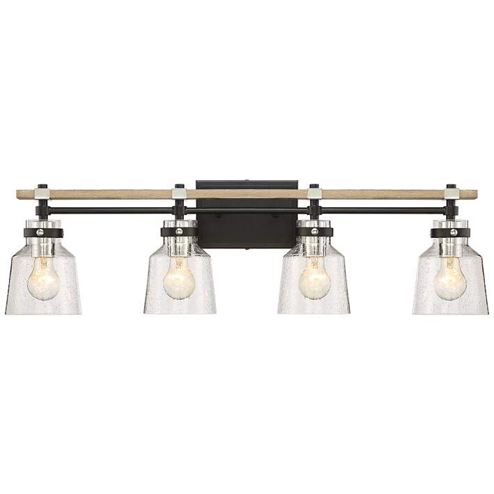 Possini Euro Broadway 32" Wide Black and Chrome 4-Light Bath Light - #79N94 | Lamps Plus | Lamps Plus