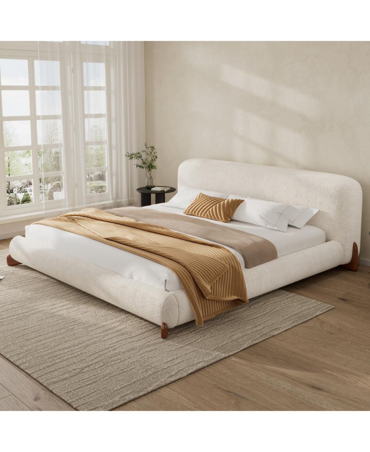 Streamdale Furniture King Size Boucle Upholstered Platform Bed with Solid Wood Legs - White | Macy's