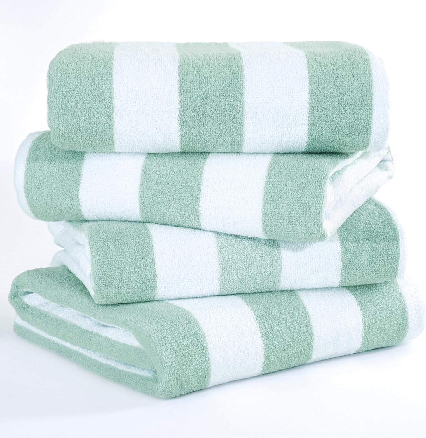American Soft Linen Cabana Striped Beach Towels, 30x60 inch 4 Piece Oversize Pool Towels, Quick Drying Sand Free Swim Towels, Mint Green | Amazon (US)