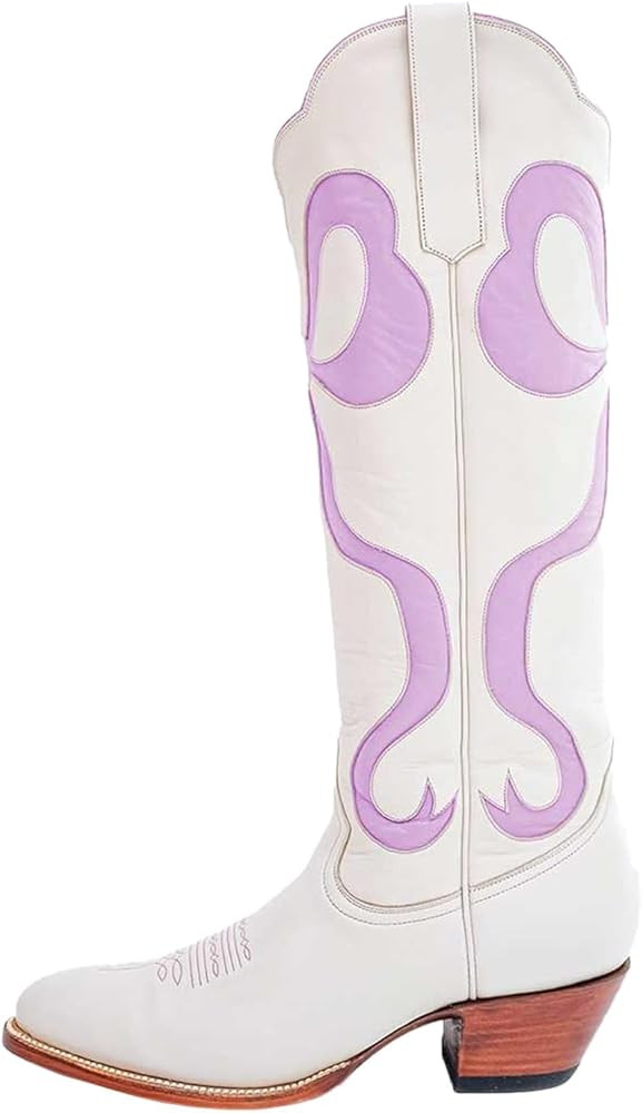 Women's Cowboy Boots With Colorful Bows Embroidered White Knee-High Cowboy Boots Fashion Almond T... | Amazon (US)