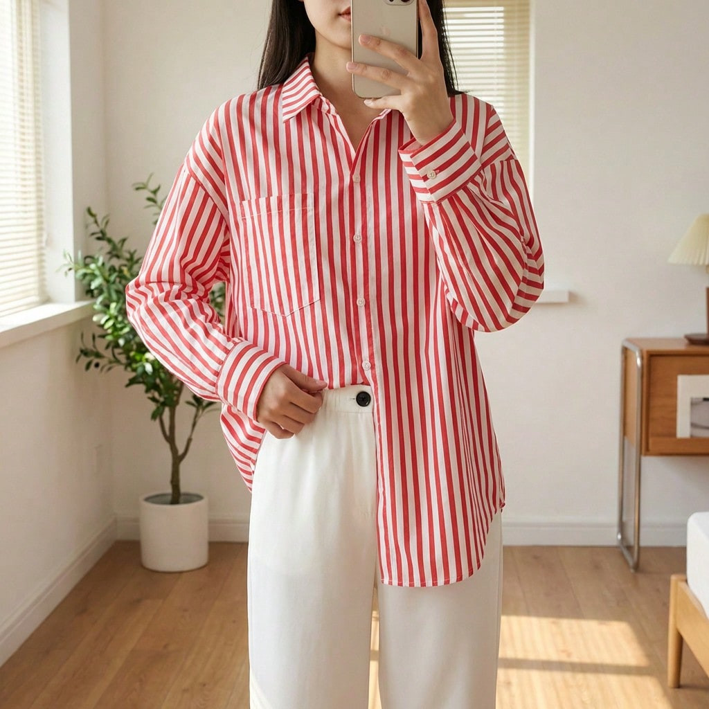 LUNE Women's Casual Striped Print Long Sleeve Chest Pocket Shirt, Autumn &Winter Fall Cloth For Women | SHEIN