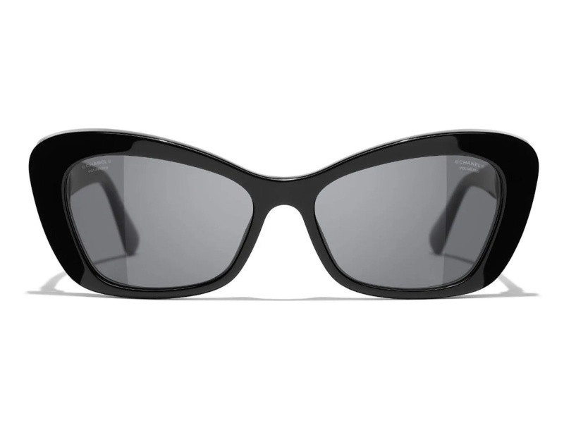 Chanel Black Cat Eye Frame "CC" Logo & Black Pearl Accent/ Gray Lens Sunglasses | JTV Jewelry