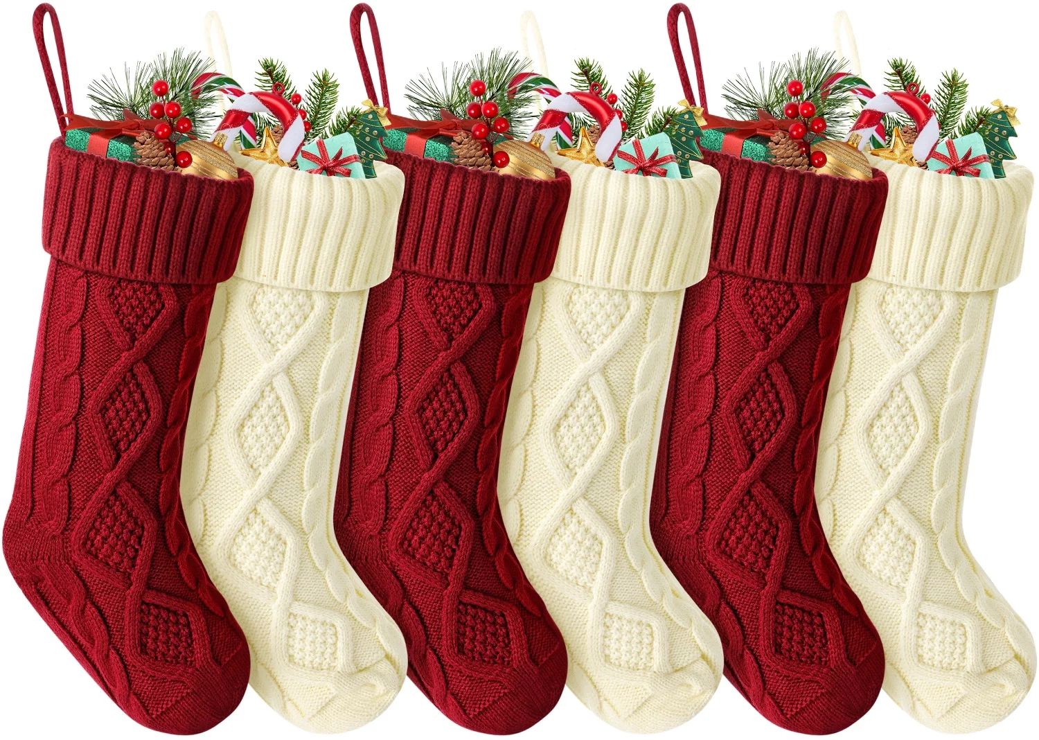 Ayieyill 6pcs Christmas Stockings Large Knitted Xmas Stockings 18 Inches Fireplace Hanging Stocki... | Walmart (US)