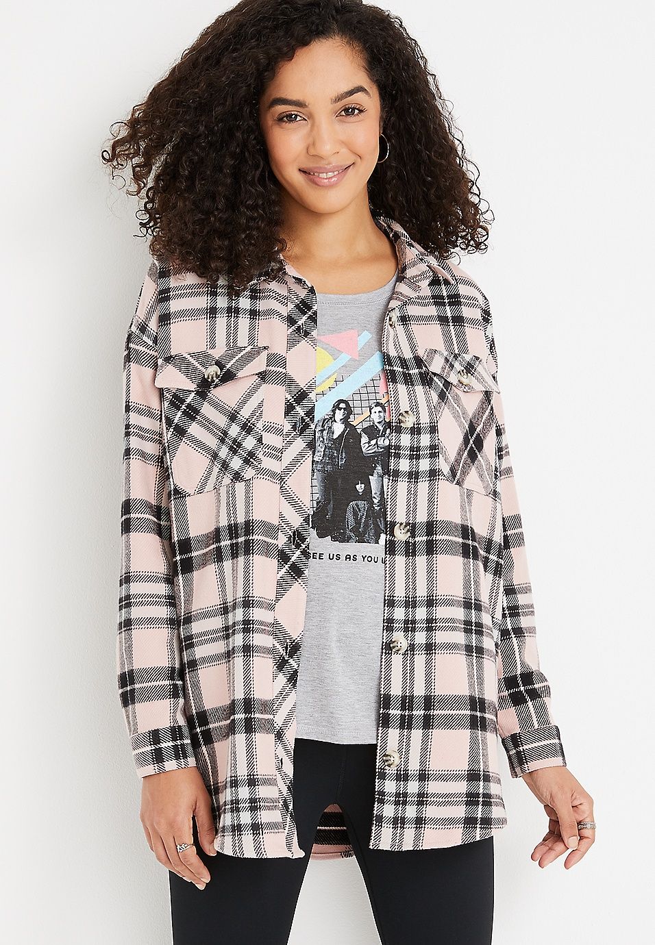 Pink Plaid Flannel Shacket | Maurices