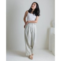 Vintage Beige Linen Pleated Trouser Pants // L | 2415 | Etsy (US)