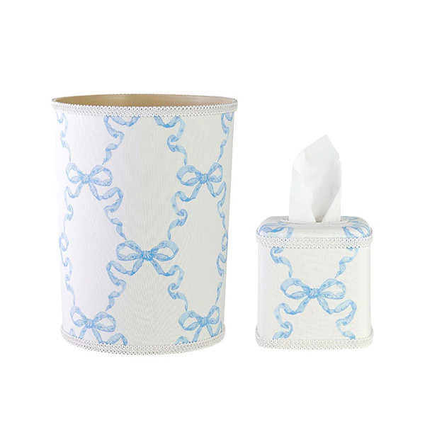 Margot Bow Wastebasket & Tissue Holder Set in Blue | Caitlin Wilson Design