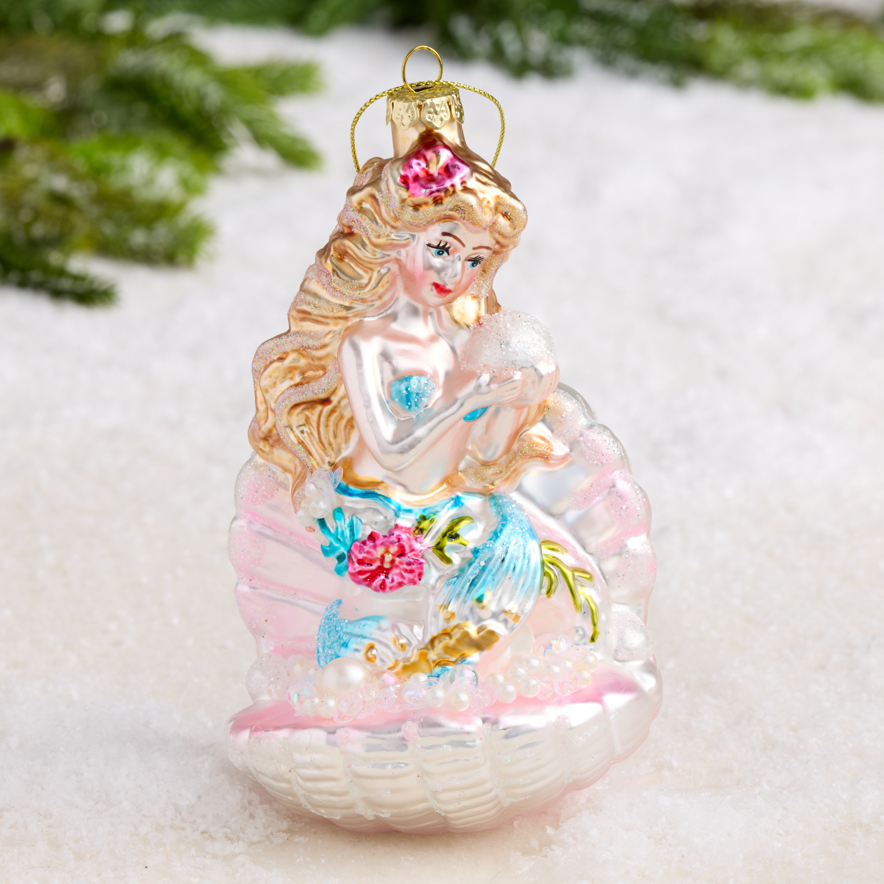 Glass Mermaid in Shell Ornament | World Market