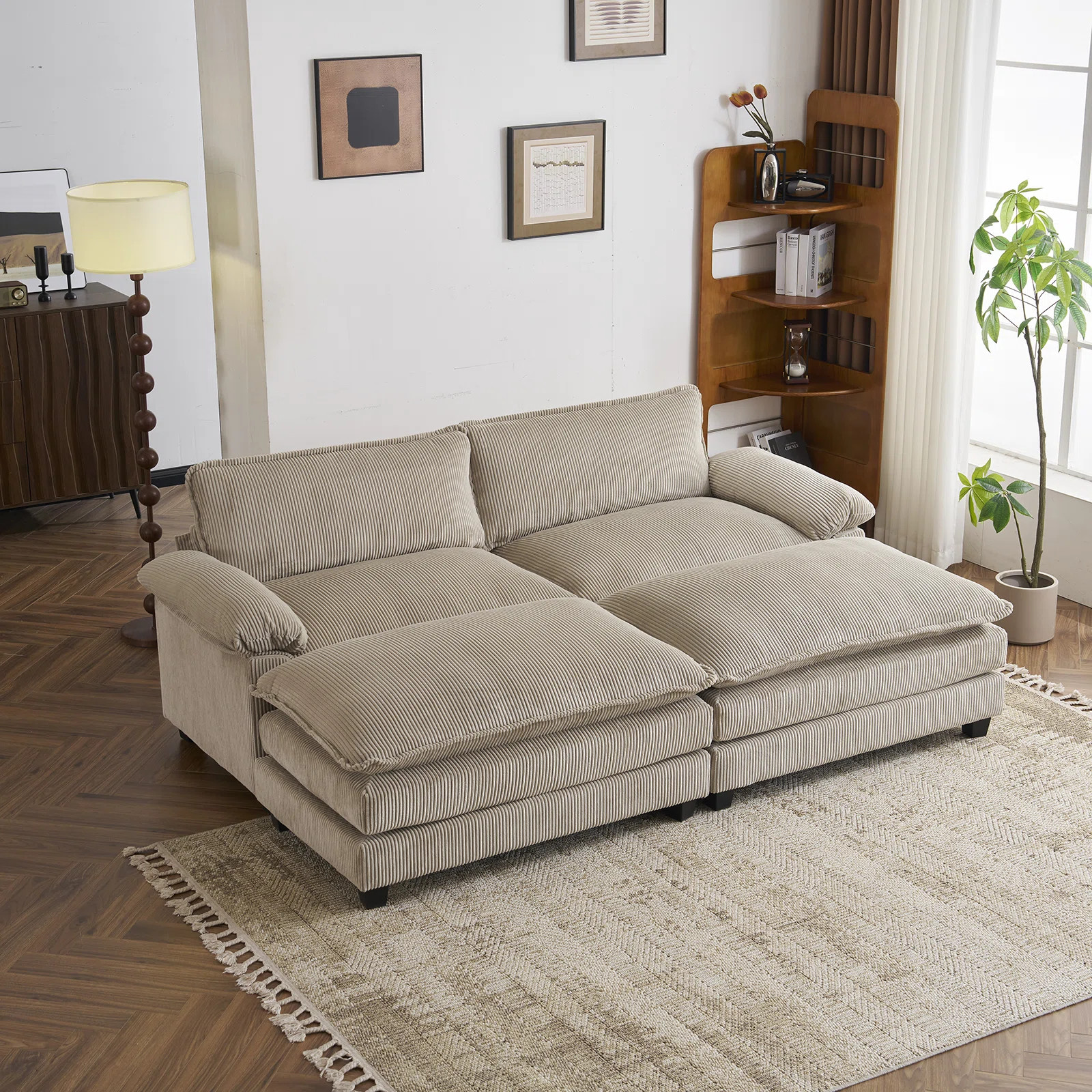 90'' W Corduroy Modular Cloud Couch Comfy Sofa with Two Ottoman | Wayfair North America