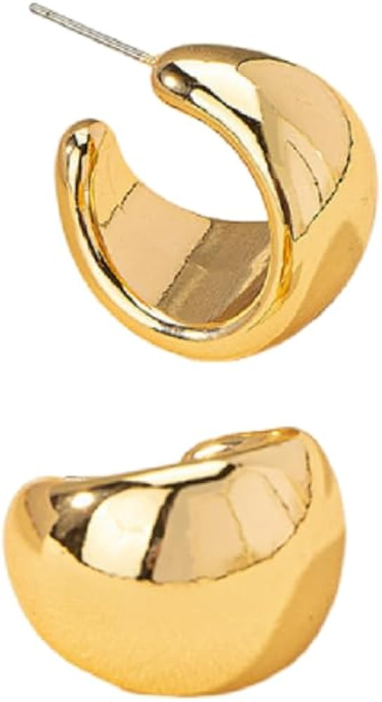 Fashionable wide face circular earrings with a simple personality, round gold C-shaped | Amazon (US)