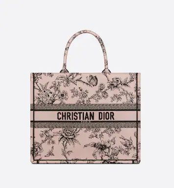 Large Dior Book Tote Powder Pink Dior Jardin Botanique Embroidery (42 x 35 x 18.5 cm) | DIOR | Dior Couture