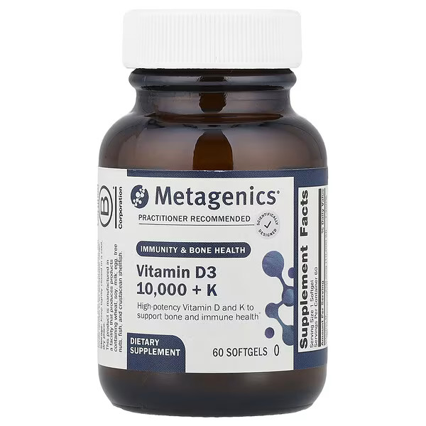 Metagenics, Vitamin D3 10,000 + K, 60 Softgels | iHerb
