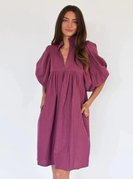 Never A Wallflower | High Neck Dress in Cranberry Gold Pinstripe | Beau & Ro