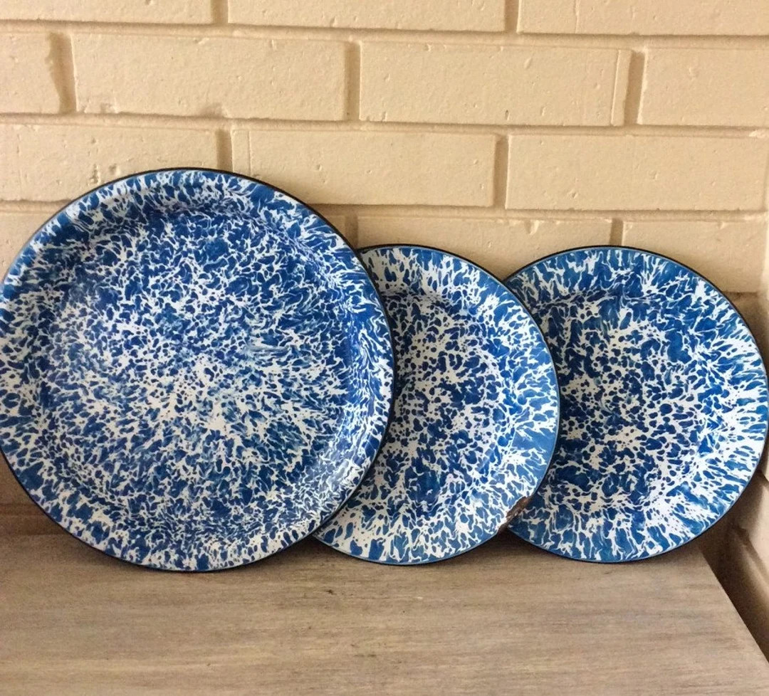 Vintage Graniteware plates, Splatter ware, Blue / white, 3 plates, kitchen and dining and  kitche... | Etsy (US)