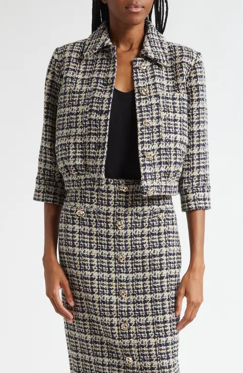 L'AGENCE Jia Crop Tweed Jacket in Midnight Multi Tweed at Nordstrom, Size 2 | Nordstrom