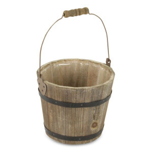 Round Wooden Bucket with Top Handle 7.75 | Christmas Central