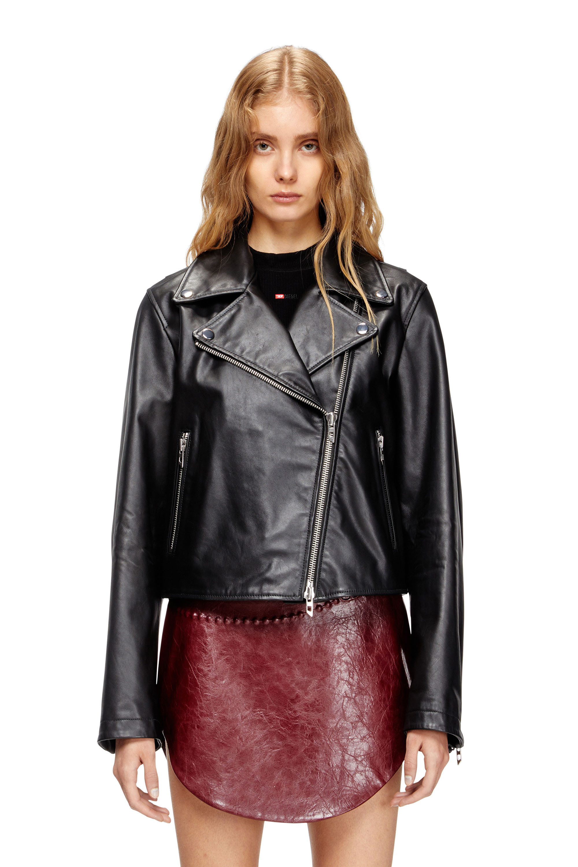 Diesel - Biker jacket in waxed leather - Leather jackets - Woman - Black | Diesel US