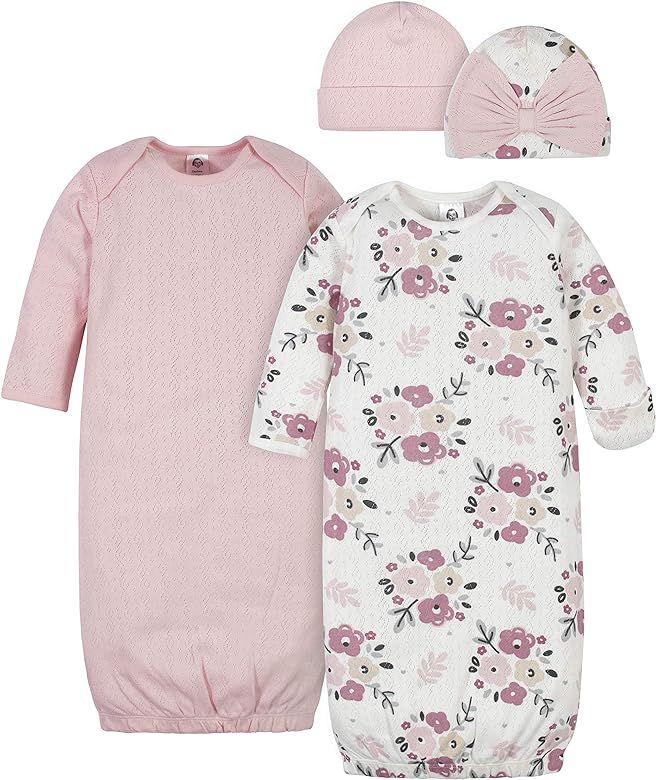 Amazon.com: Gerber Baby Girls 4-Piece Gown and Cap Set, Pink Floral, 0-6 Months: Clothing, Shoes ... | Amazon (US)