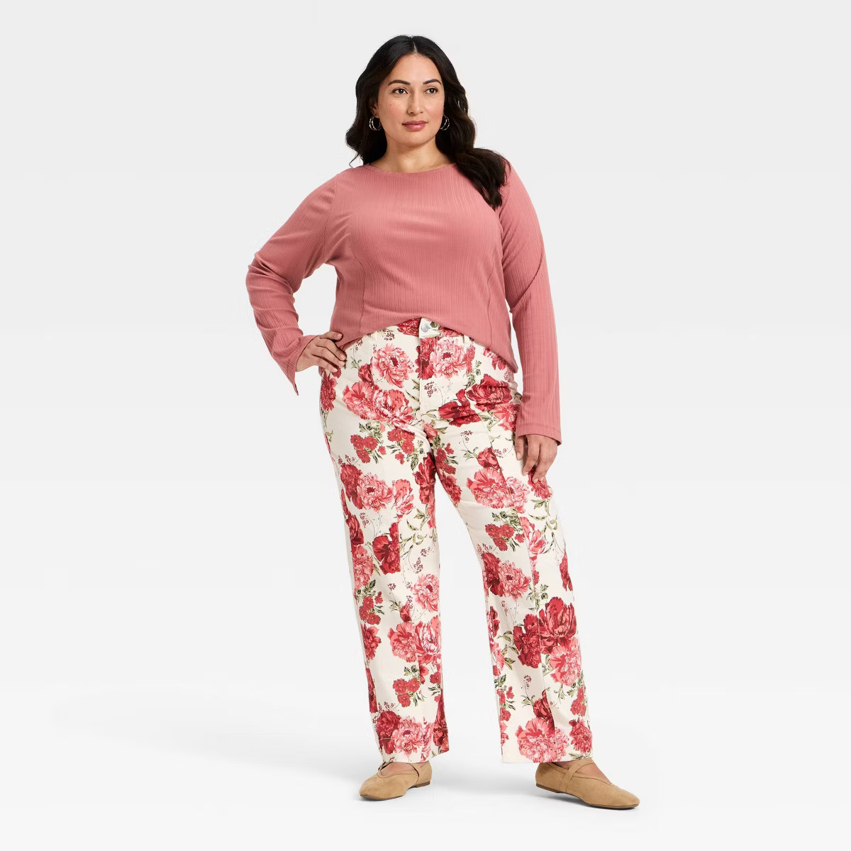 Women's High-Rise Straight Leg Jeans - Ava & Viv™ Rose Print | Target