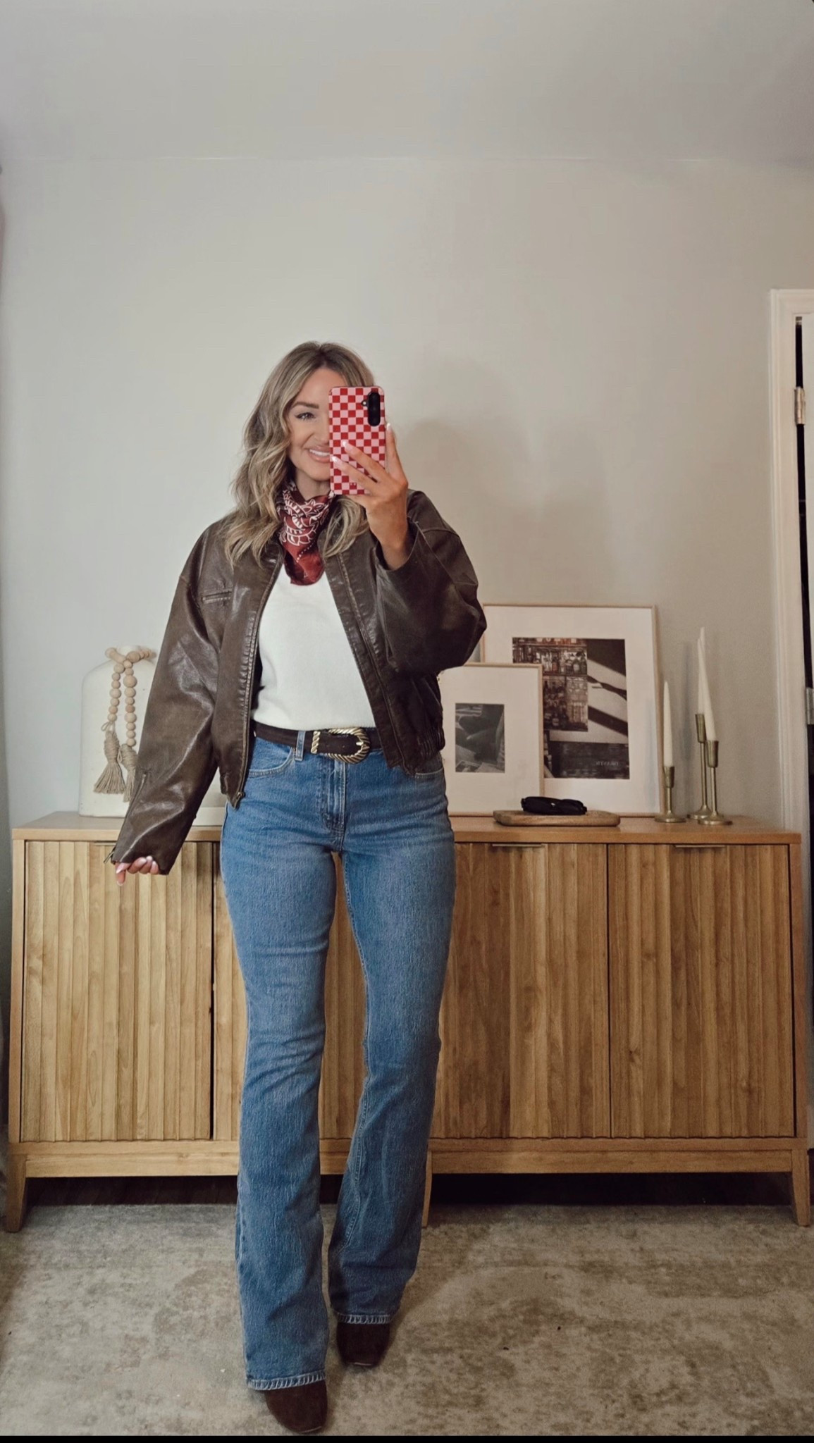 fall outfit idea! 🤎 faux leather jacket + boot cut denim! size 4 jacket, S top, M knit pants,  size 27 long boot cut denim. abercrombie, fall outfit, amazon, shop

#LTKStyleTip #LTKFindsUnder50 #LTKFindsUnder100