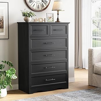 Black Farmhouse Dresser for Bedroom, Modern 6 Chest of Drawers, 44" Tall Chest of Drawers w/Brush... | Amazon (US)