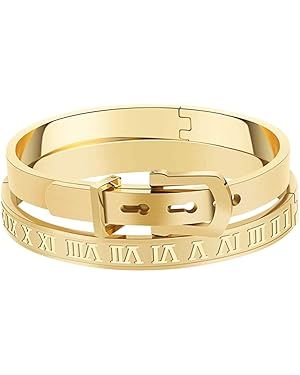 Jaline Gold Silver Rose Gold Plated Bracelets for Men Women Roman Numeral Bangle Bracelet Stainle... | Amazon (US)