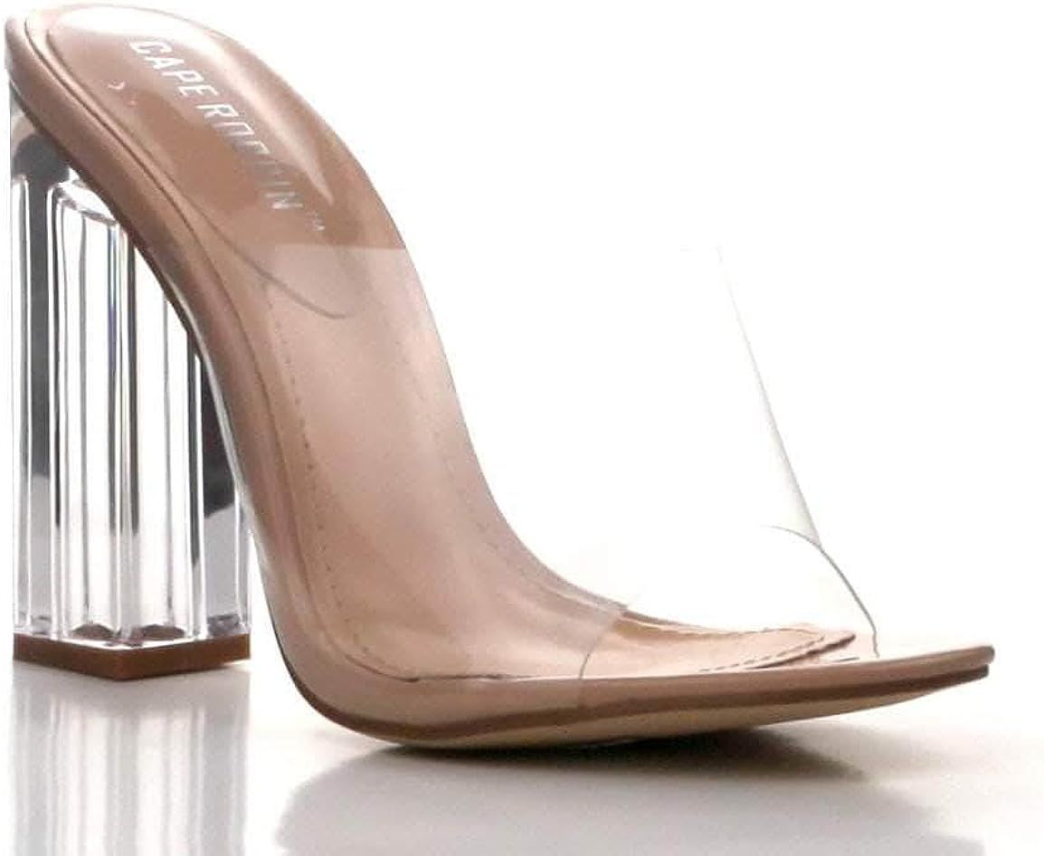 Cape Robbin Fusion Clear Chunky Block High Heels for Women, Transparent Booties for Women - Nude ... | Amazon (US)