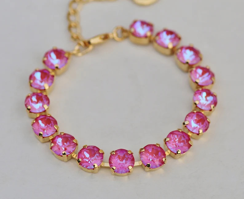 NEW COLOR Swarovski Lotus Pink De Lite Tennis Bracelet,8mm 39ss Pink Crystal Bracelet,Bubblegum P... | Etsy (Global)