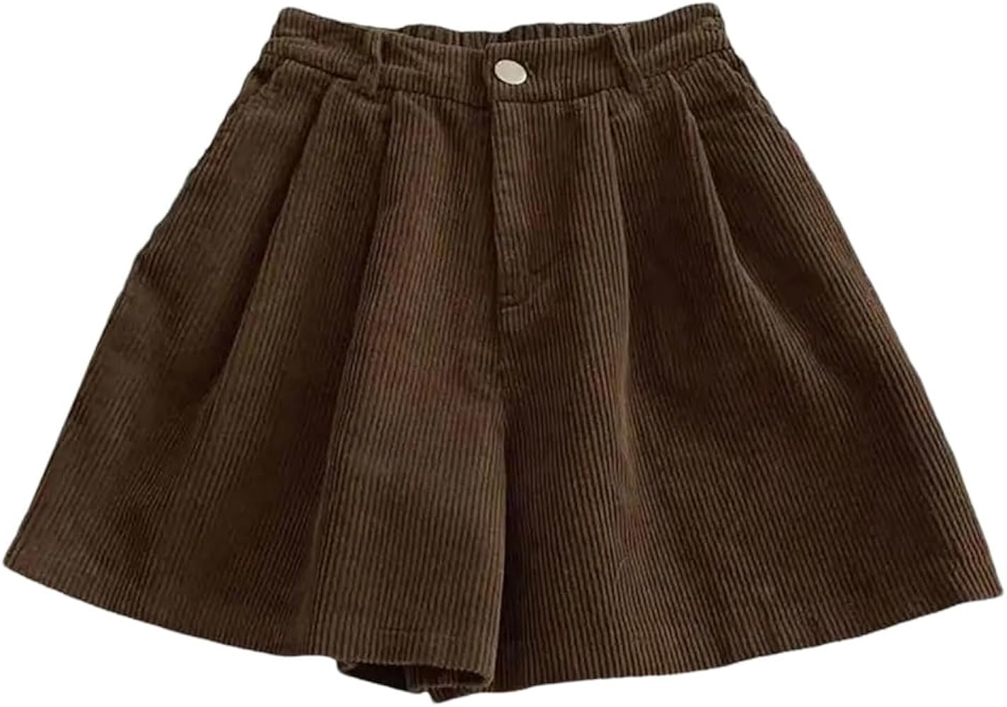Women Elastic High Waist Shorts Vintage Corduroy Women's Shorts High Waist Elastic Wide Leg Pants with Pockets Casual Shorts | Amazon (US)