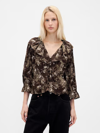 Ruffle Collar V-Neck Top | Gap (US)
