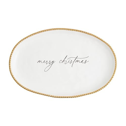 Mud Pie Christmas Gold Beaded PLATTERS & Trays, 10 3/4" x 16 1/2", WHITE | Amazon (US)