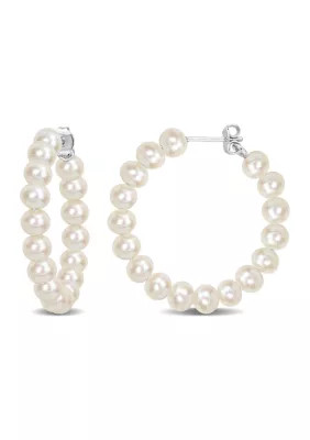 Belk & Co 5-5.5mm Freshwater Cultured Pearl Hoop Earrings in Sterling Silver, White | Belk