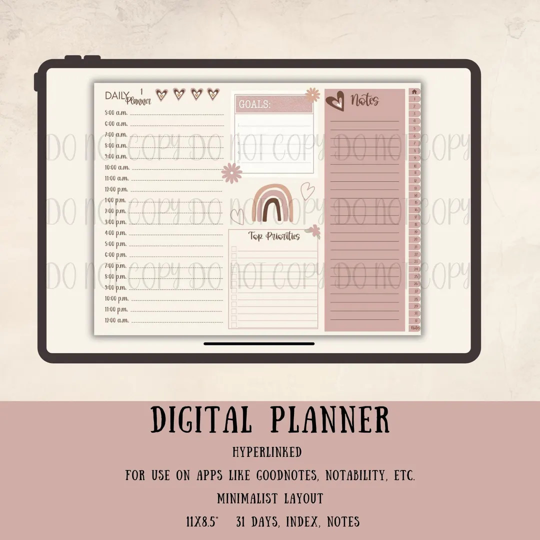 Boho Digital Daily Planner | Hyperlinked PDF | Goodnotes | 31-day Undated Planner | Digital Noteb... | Etsy (US)