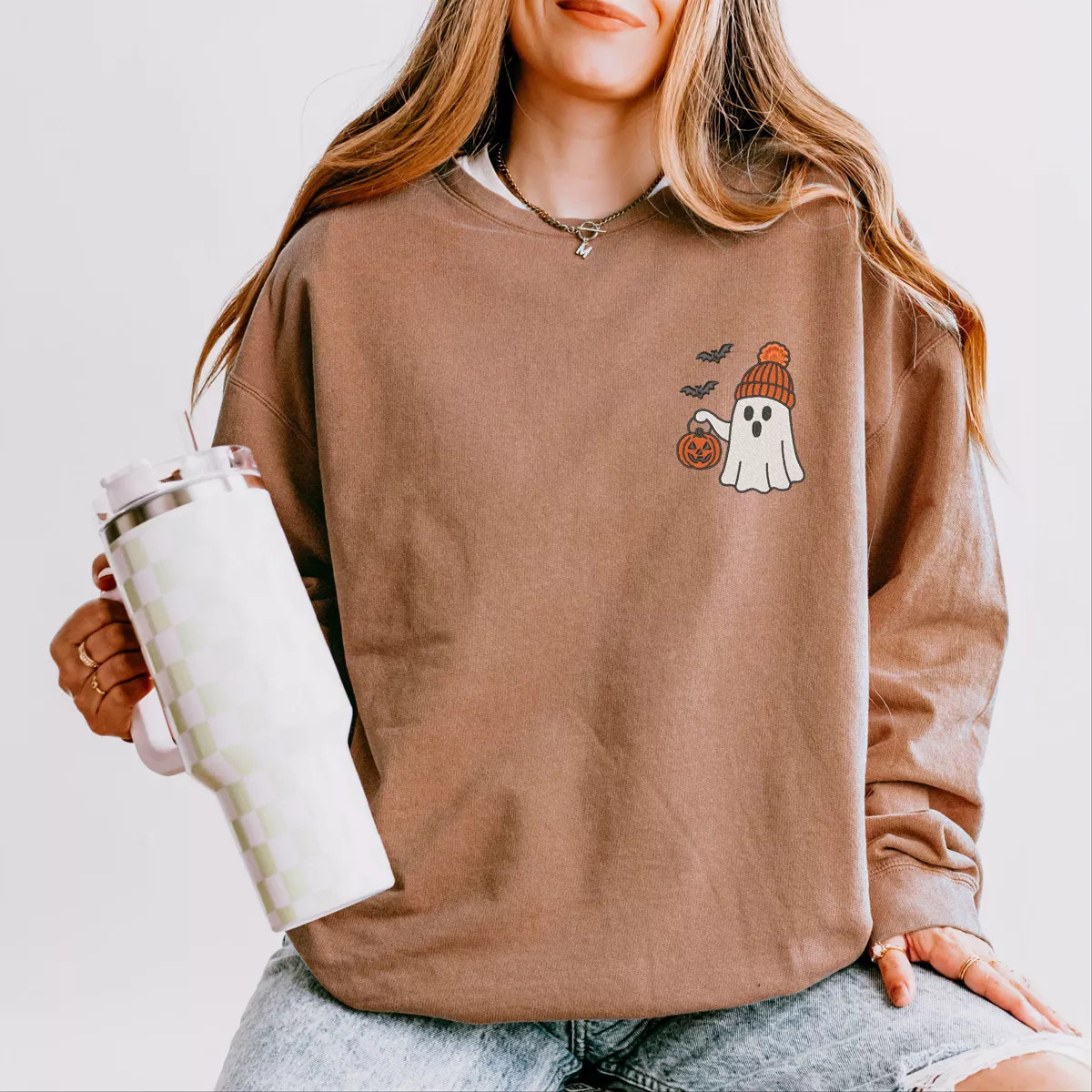Embroidered Beanie Ghost - Womens Lightweight Garment Dyed Sweatshirt | Target