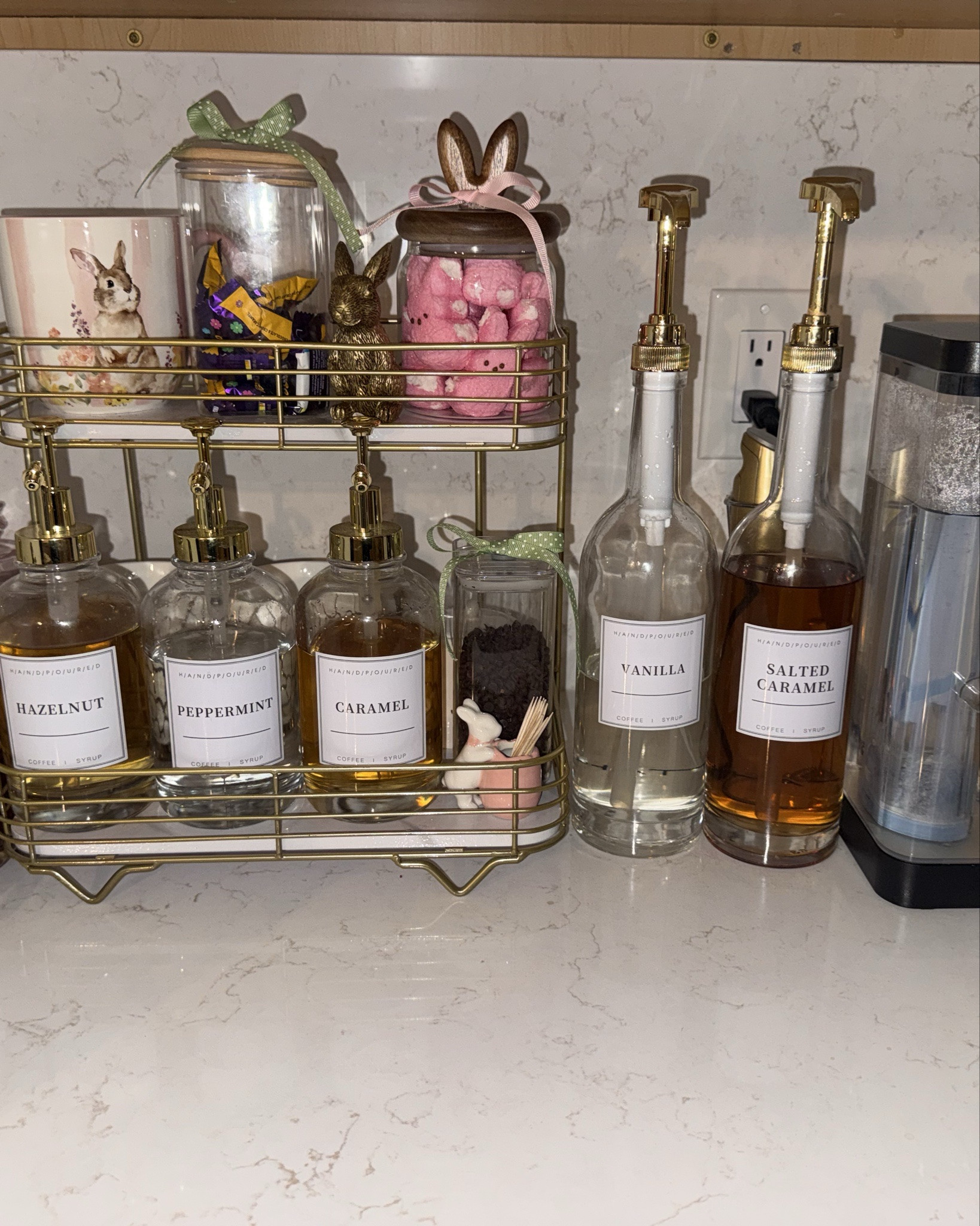 Love my coffee bar setup! It’s ready for Spring! Grab everything below! #coffeebar #coffee #coffeestation #syrupjars #kitchendecor 

#LTKspring #LTKHome #LTKSeasonal