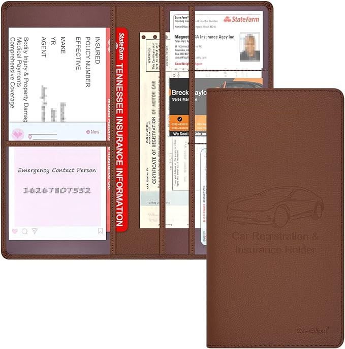 Car Insurance and Registration Holder, 9.5 x 5 Inch PU Leather Vehicle Glove Box Organizer Wallet... | Amazon (US)