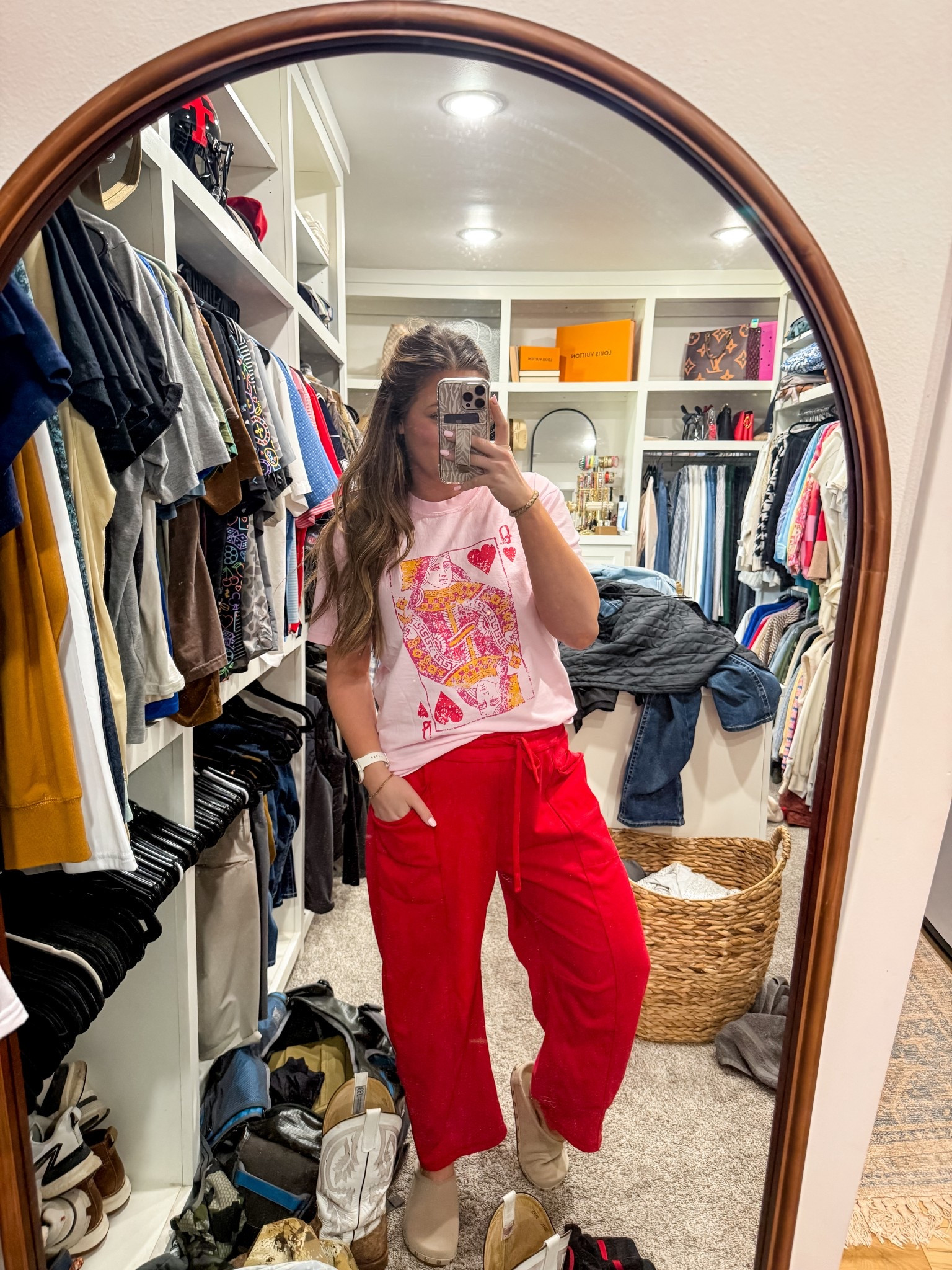Graphic tee + red wide leg pants + neutral shoes = an outfit I’ll wear on repeat. ❤️🩷

#LTKMidsize #LTKootd #LTKSaleAlert