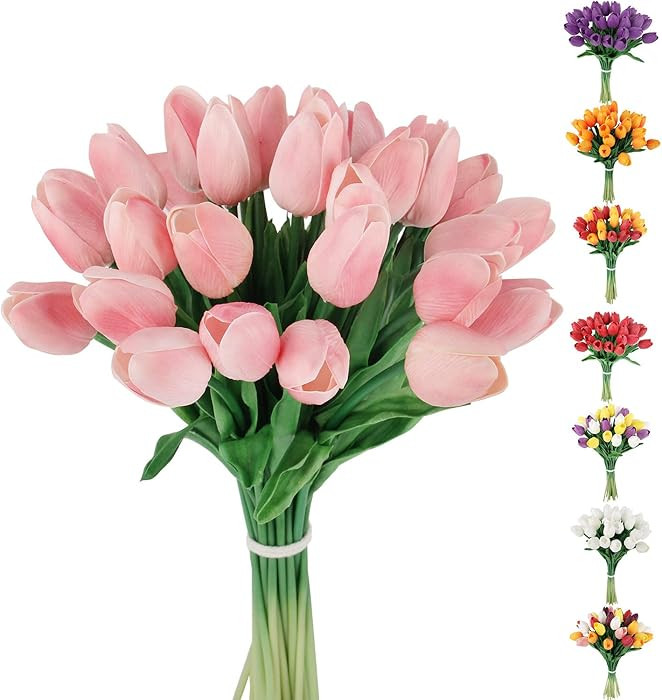 Artificial Tulips Flowers Fake Latex Tulip Stems - 30pcs Real Touch Faux Multicolor Tulips Flower... | Amazon (US)