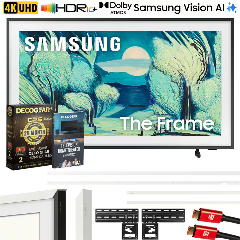 Samsung - 50"" The Frame QLED 4K AI Smart TV (2025) QN50LS03FAFXZA w/ White Bezel + 26 Month Extended Protection Warranty Bundle | Best Buy U.S.