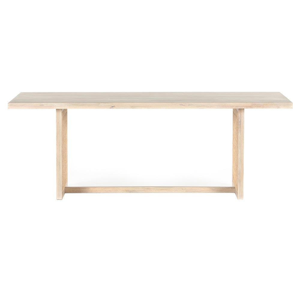 Marina Coastal Beach Whitewash Mango Wood Natural Woven Cane Dining Table - 84"W | Kathy Kuo Home