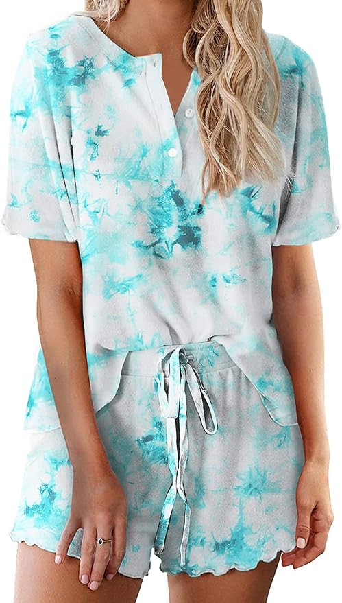 Ekouaer Tie Dye Pajamas Set Womens Loungewear Sleepwear 2 Piece PJ Sets | Amazon (US)