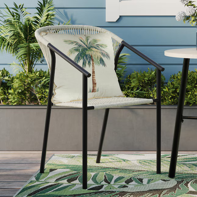 Style Selections Pelham Bay Wicker Stackable Matte black Steel Frame Stationary Dining Chair with... | Lowe's