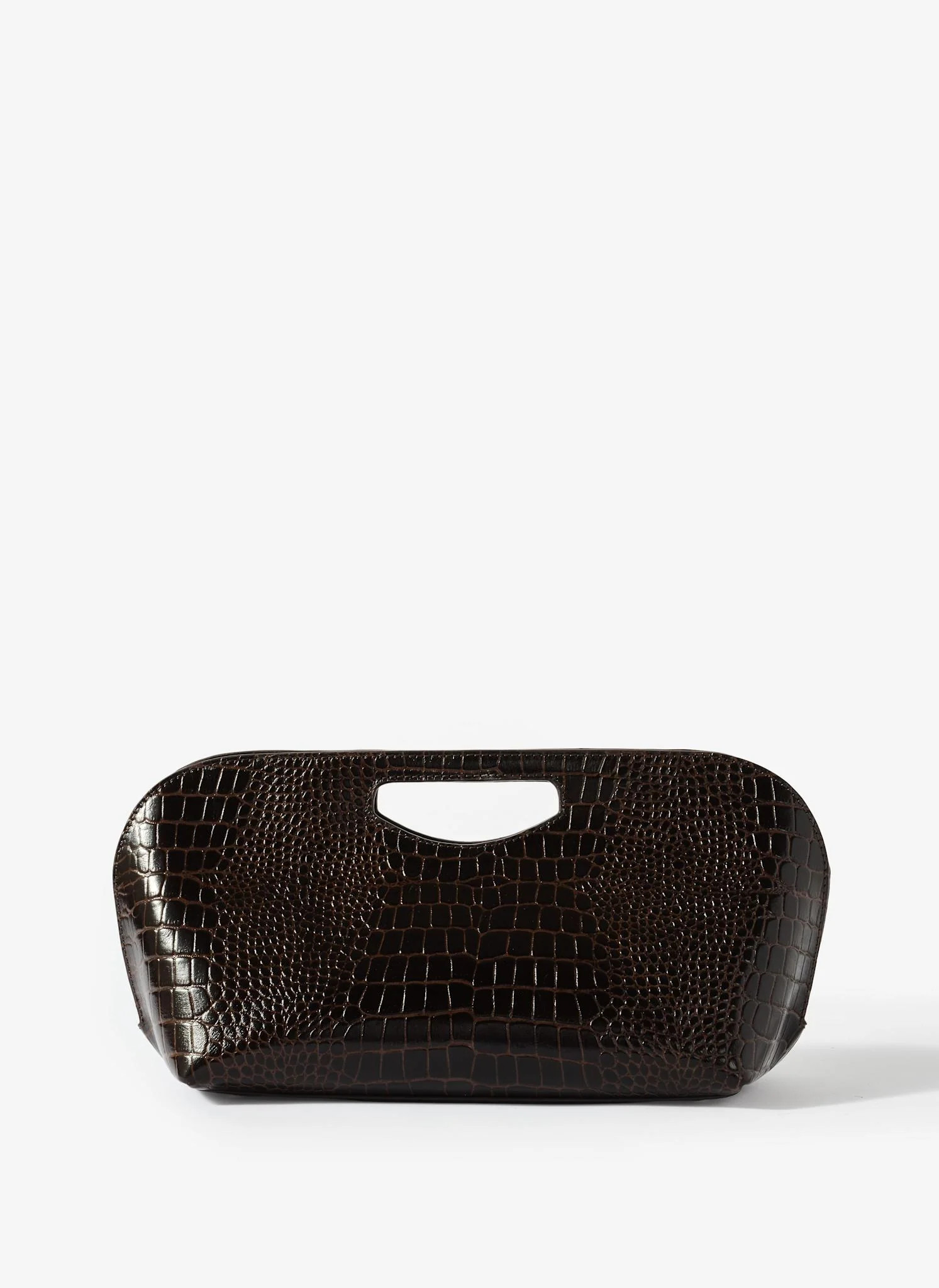 Maya Brown Leather Croc Effect Clutch Bag | Mint Velvet - ROW