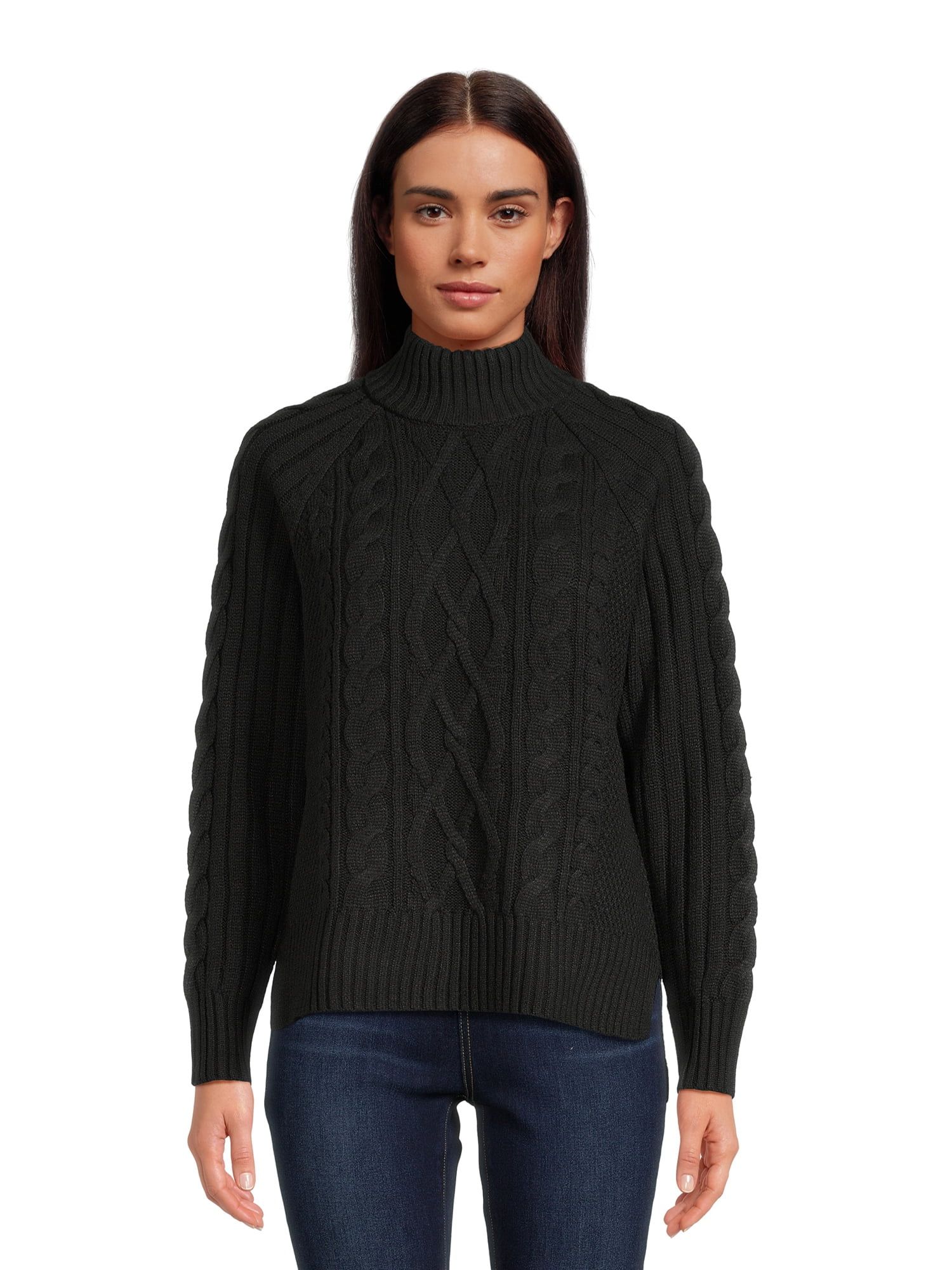Time and Tru Women's Mock Neck Cable Pullover Sweater, Midweight, Sizes S-XXXL | Walmart (US)