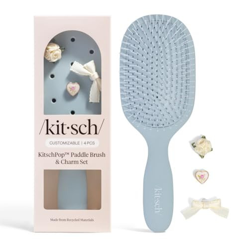 KitschPop™ Paddle Hairbrush for Women – Flexible Bristles Paddle Brush for Less Breakage, Scalp-Stimulating Detangler Hair Brush for Wet & Dry Hair, Customizable with KitschPop™ Charms - Haze Blue | Amazon (US)