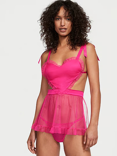 Very Sexy Tease Heart Dotted-Mesh Apron Set, Pink, XL - Women's Babydolls - Victoria's Secret | Victoria's Secret (US / CA )
