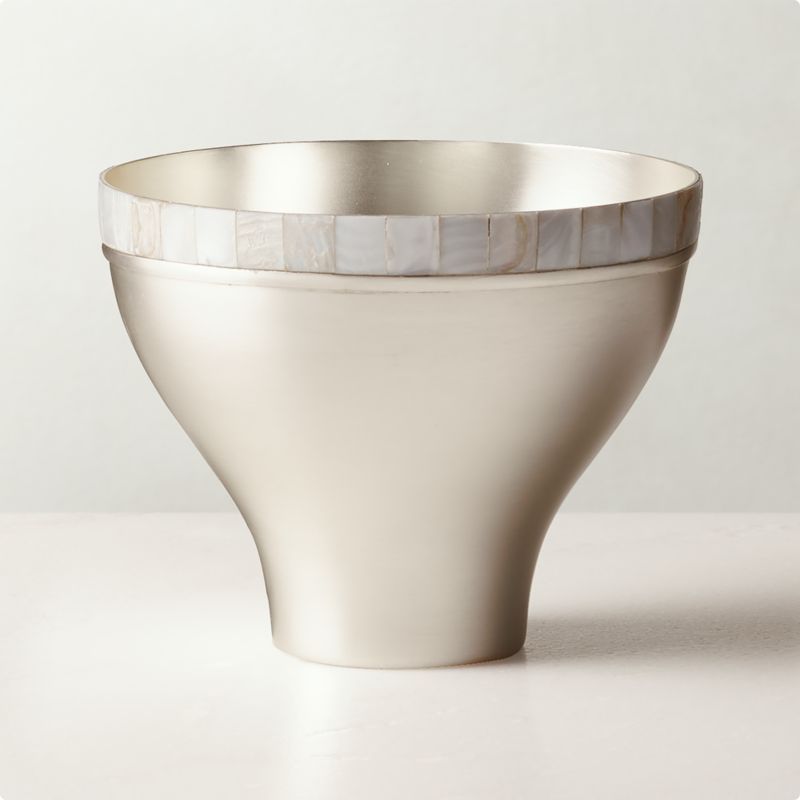 Ella Large White Mother Of Pearl and Silver Bowl | CB2 | CB2