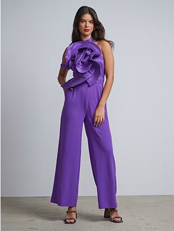 Halterneck Rosette Jumpsuit - Magic Crepe® - New York & Company | New York & Company